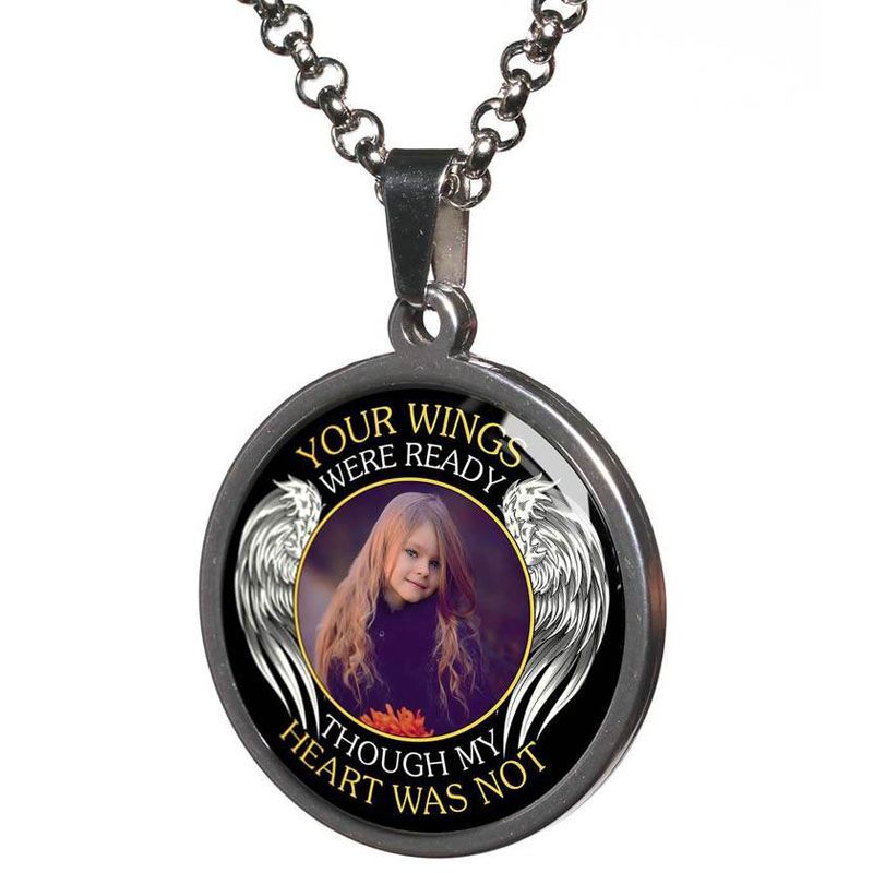 Custom Photo Memorial Necklace Adjustable "Your Wings Were Ready" -N023