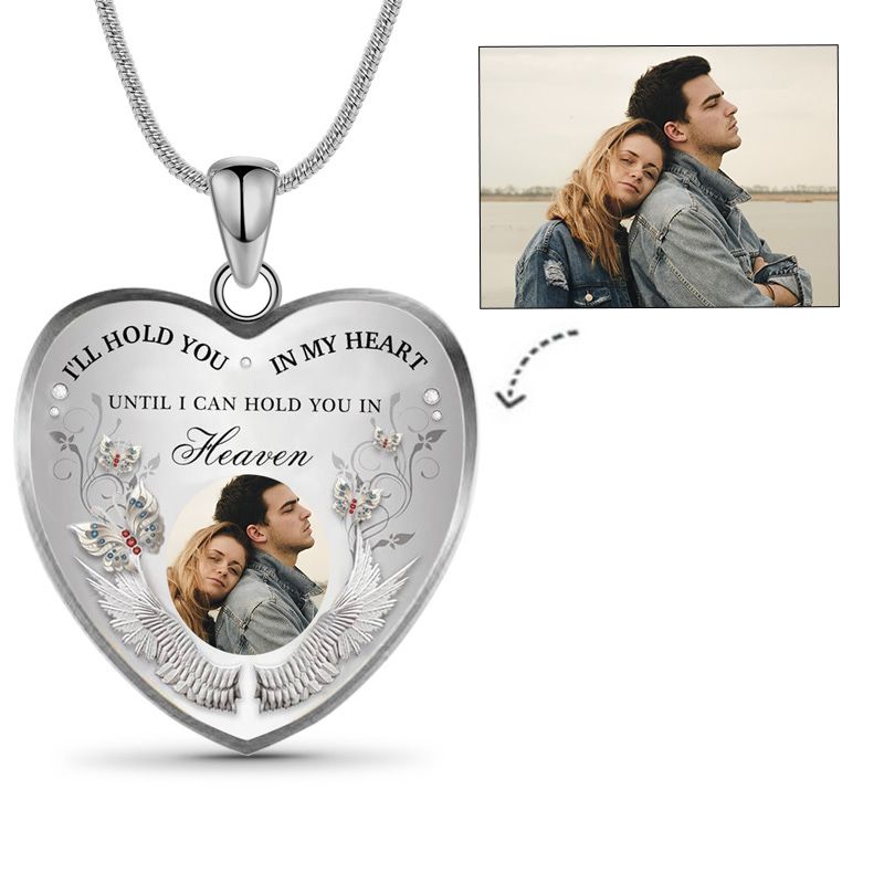 Custom Photo Memorial Necklace Adjustable "I'll Hold You In My Heart” -N002