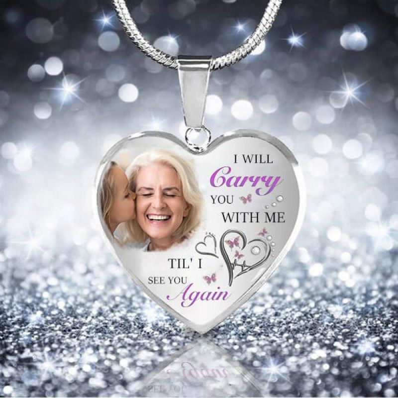 Custom Photo Memorial Necklace Adjustable "I Will Carry You With Me”-N003