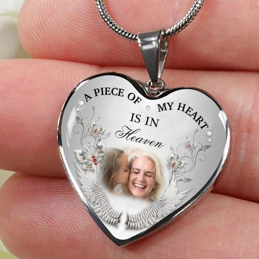 Custom Photo Memorial Necklace Adjustable "A Piece Of My Heart Is In Heaven” -N005