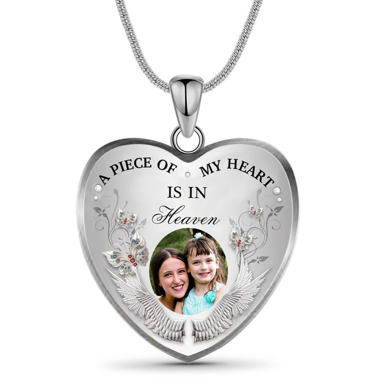 Custom Photo Memorial Necklace Adjustable "A Piece Of My Heart Is In Heaven” -N005