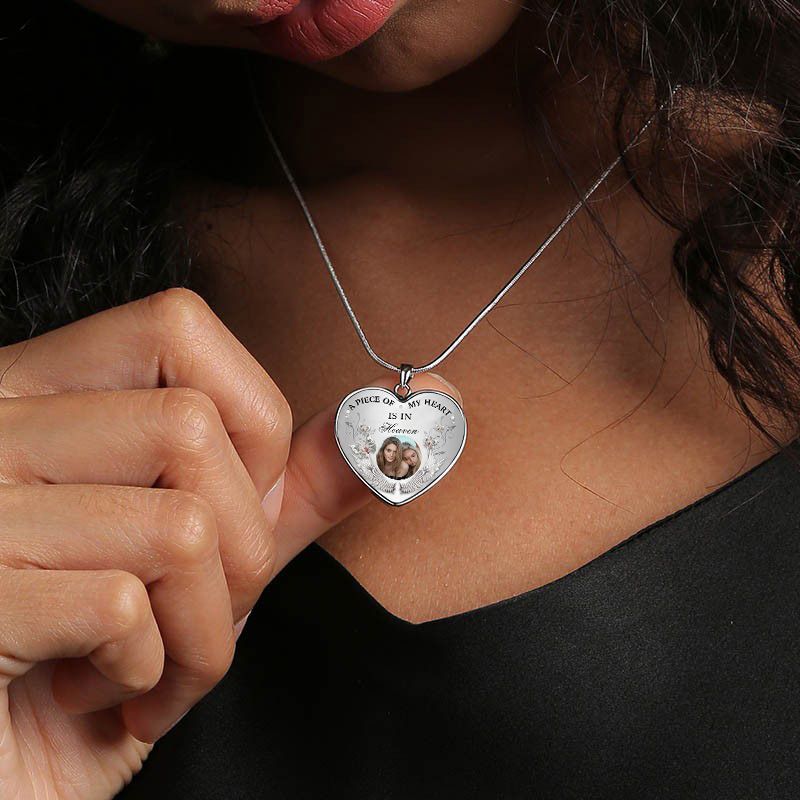 Custom Photo Memorial Necklace Adjustable "A Piece Of My Heart Is In Heaven” -N005