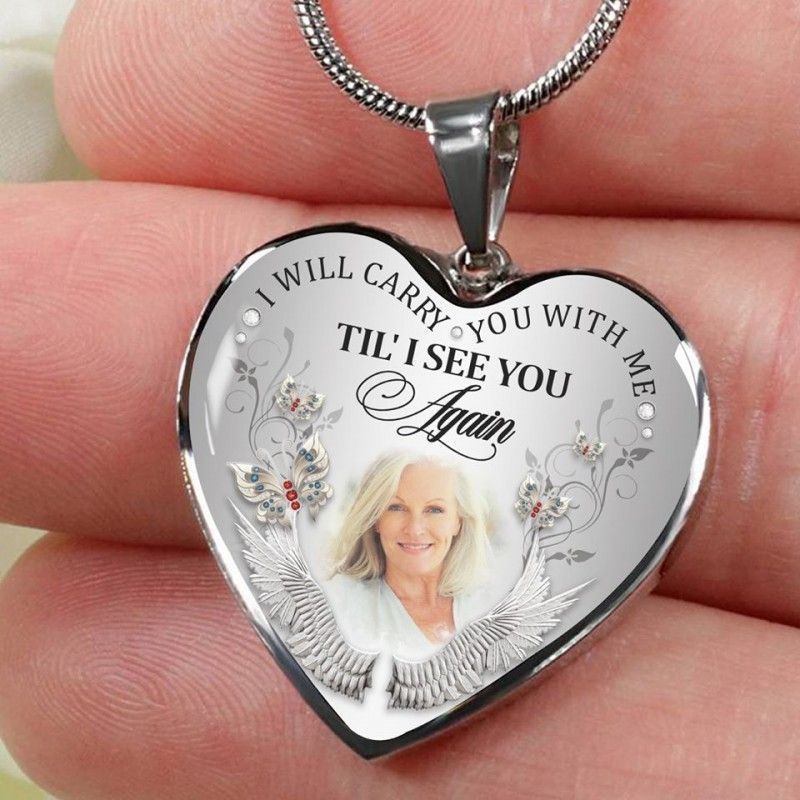 Custom Photo Memorial Necklace Adjustable "I Will Carry You With Me” - N001