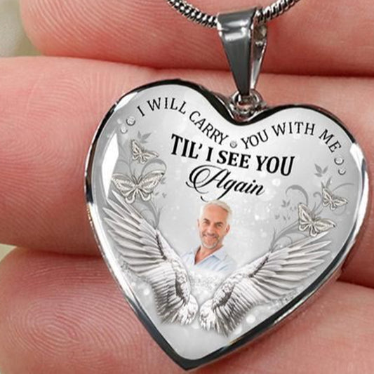 Custom Photo Memorial Necklace Adjustable "I Will Carry You With Me” -N025