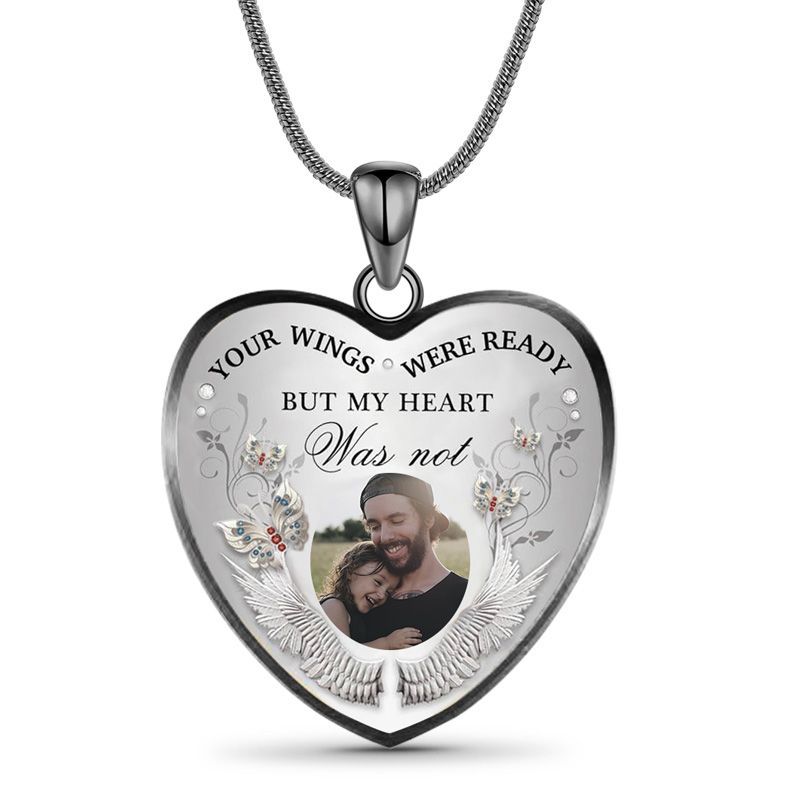 Custom Photo Memorial Necklace Adjustable "Your Wings Were Ready" -N004