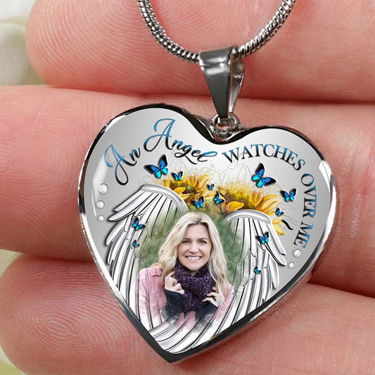 Custom Photo Memorial Necklace Adjustable "An Angel Watches Over Me"-N028