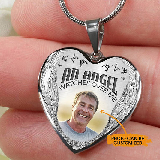 Custom Photo Memorial Necklace Adjustable "An Angel Watches Over Me" -N029