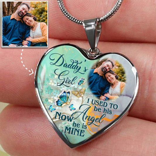 Custom Photo Memorial Necklace Adjustable "DADDY'S GIRL I USED TO BE HIS ANGEL" Father's Day Gift- N048