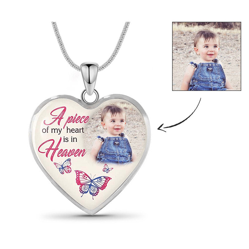 Custom Photo Memorial Necklace Adjustable "A Piece Of My Heart Is In Heaven" -N031