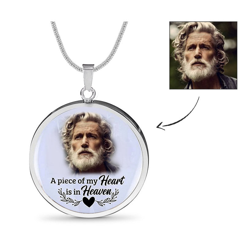 Custom Photo Memorial Necklace Adjustable "A Piece Of My Heart Is In Heaven" -N032