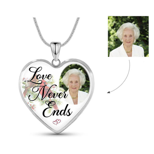 Custom Photo Memorial Necklace Adjustable -"Love Never Ends"  N050