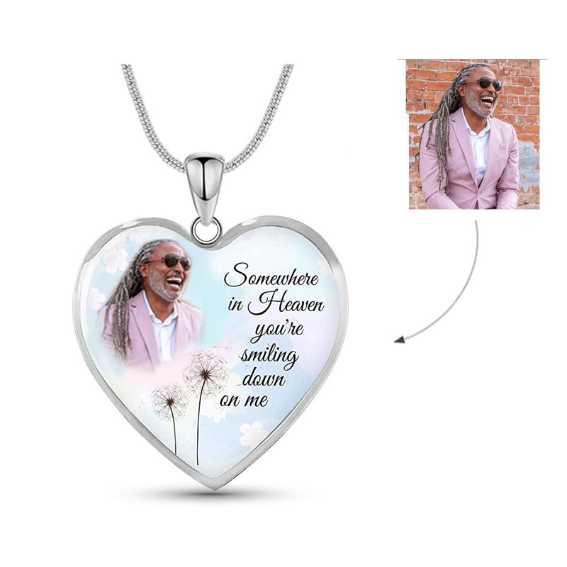 Custom Photo Memorial Necklace Adjustable "Somewhere in Heaven You're Smiling Down on Me" -N037