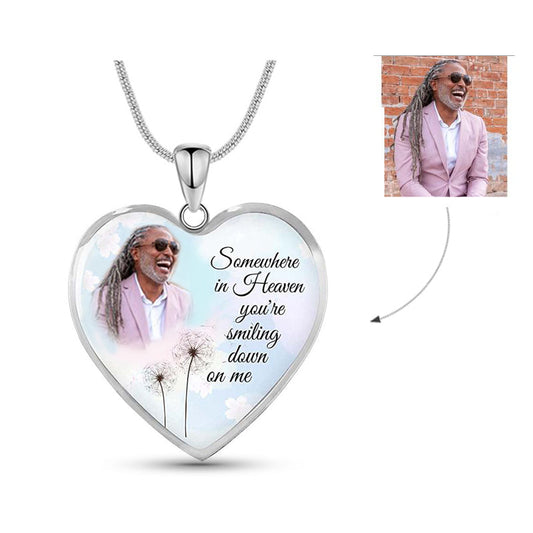 Custom Photo Memorial Necklace Adjustable "Somewhere in Heaven You're Smiling Down on Me" -N037