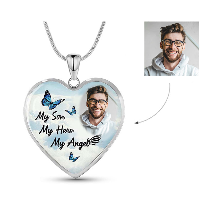 Custom Photo Memorial Necklace Adjustable "My Son My Hero My Angel” -N054