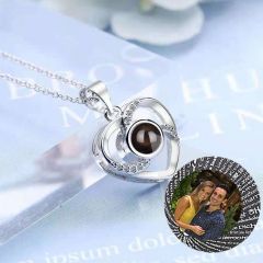 Personalized Photo Projection Necklace 925 Sterling Silver Heart Pendant I Love You - P006