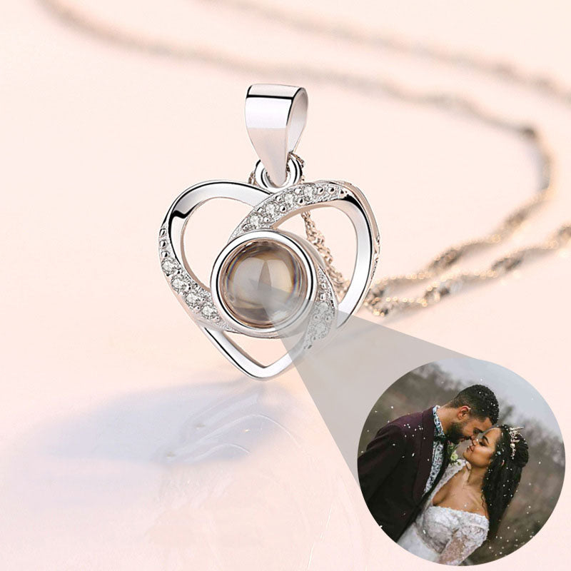 Personalized Photo Projection Necklace 925 Sterling Silver Heart Pendant I Love You - P006