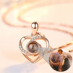 Personalized Photo Projection Necklace 925 Sterling Silver Heart Pendant I Love You - P006