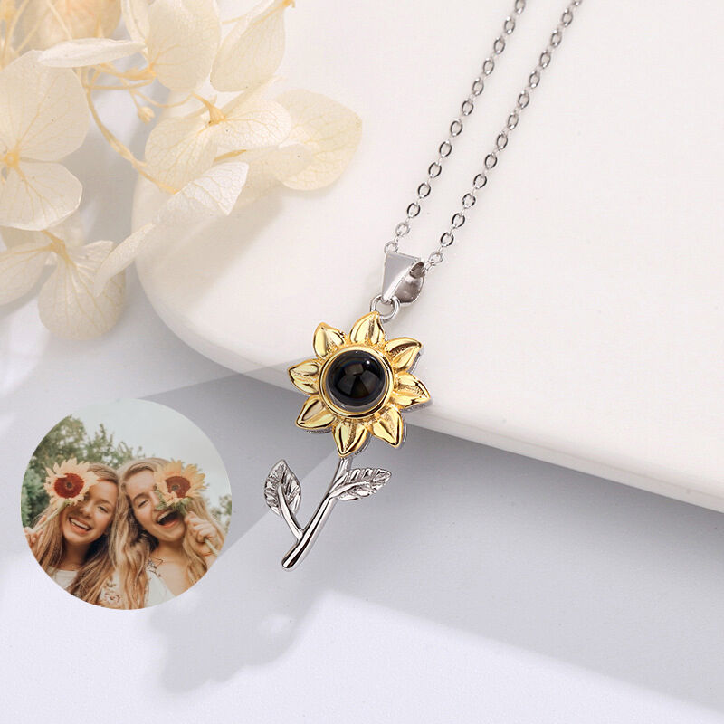 Personalized Photo Projection Necklace 925 Sterling Silver Sunflower  - P028