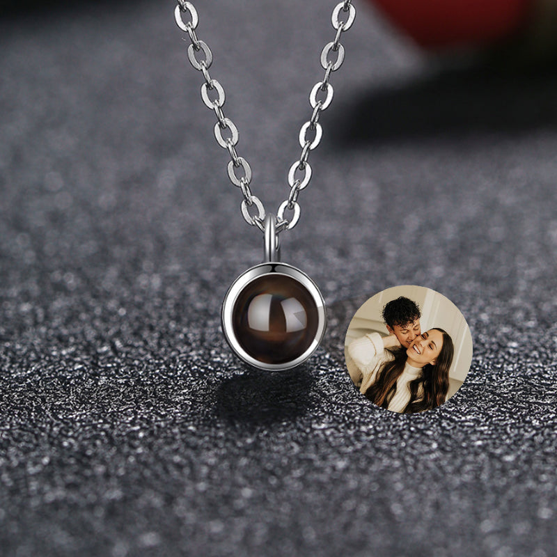 Personalized Photo Projection Necklace 925 Sterling Silver Circle Shape Classic Style - P004