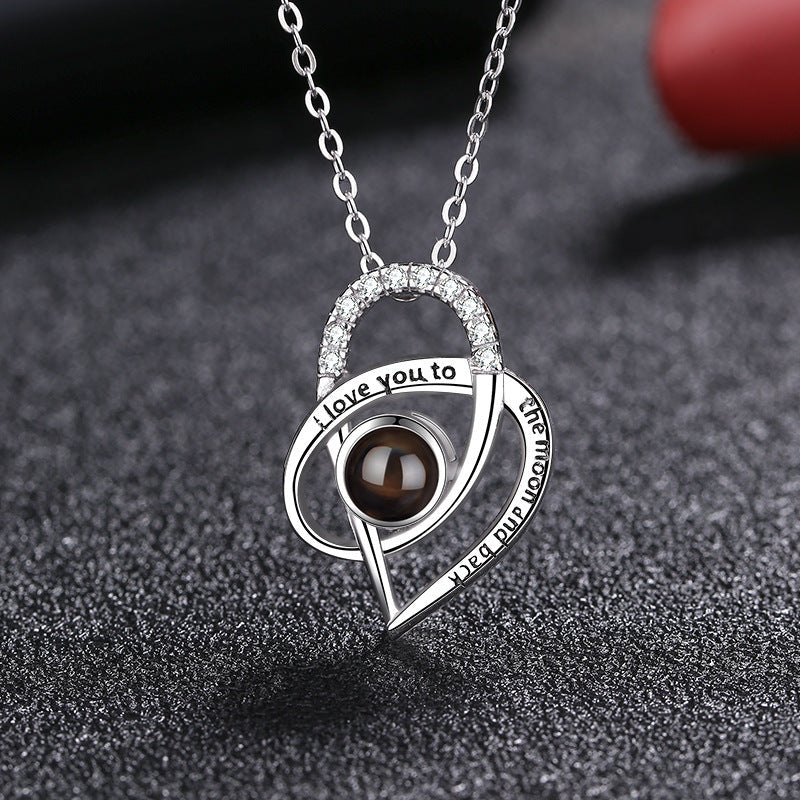 Personalized Photo Projection Necklace 925 Sterling Silver I Love You To The Moon And Back - P034