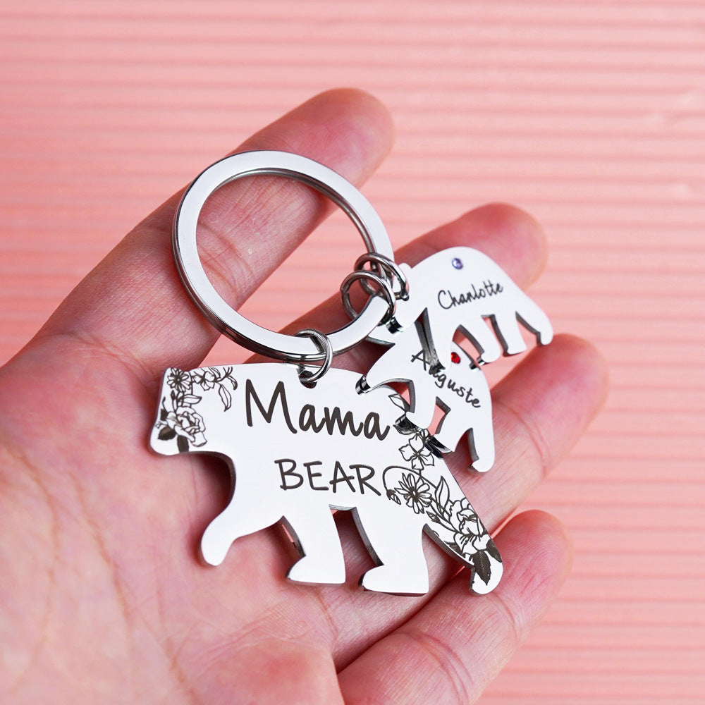 MamaBear Keychain With Birthstone Mother's Day Gift-K013