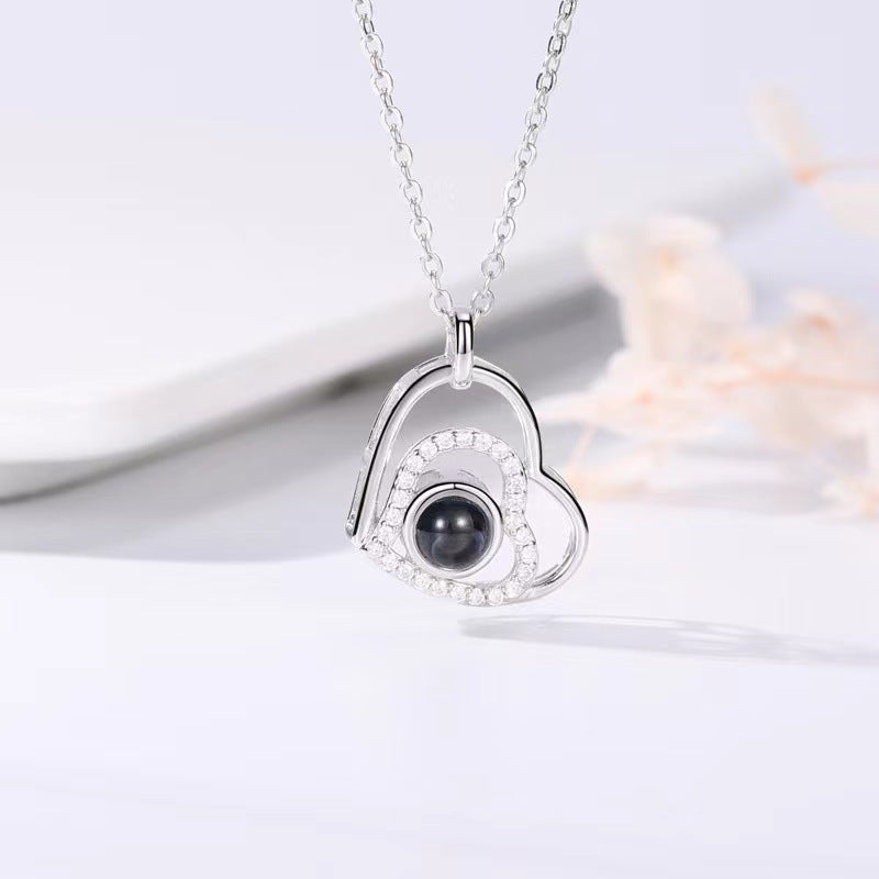 Personalized Photo Projection Necklace 925 Sterling Silver Warm Heart - P029