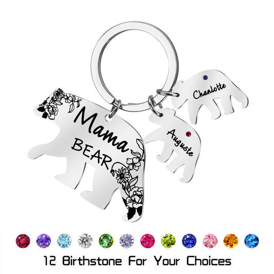 MamaBear Keychain With Birthstone Mother's Day Gift-K013