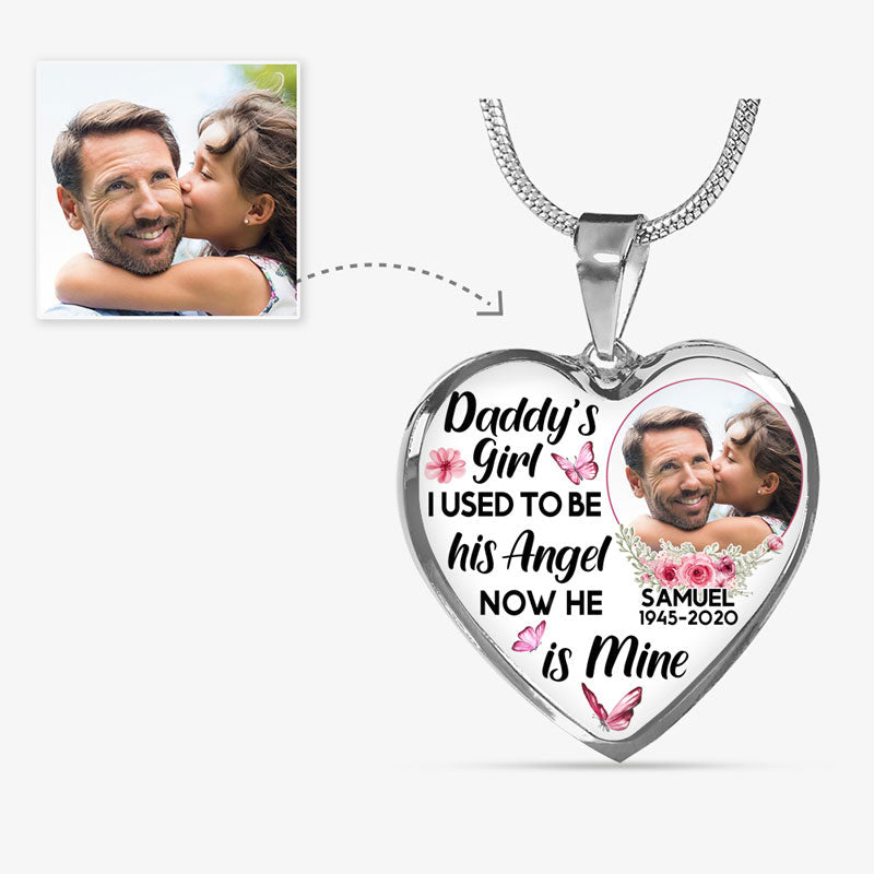 Custom Photo Memorial Necklace Adjustable "I Used To Be His Angel Now He Is Mine” Father's Day Gift- N069